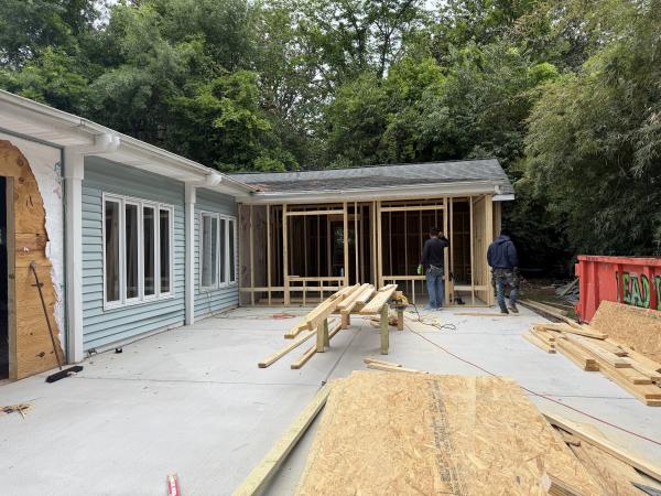 shows new front door and framing 