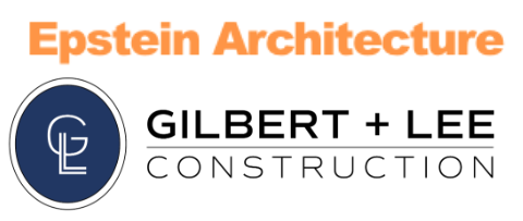 Epstein Architecture logo in organe above the Gilbert and Lee Construction logo in blue. 